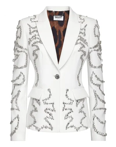 Philipp Plein Cady Superheroine Blazer Crystal In White