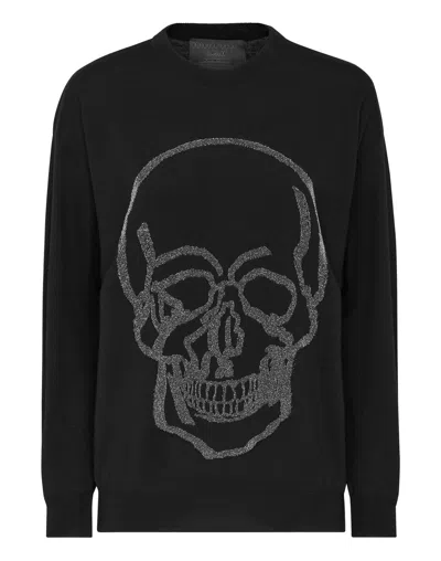 Philipp Plein Wool Pullover Round Neck Ls In Black