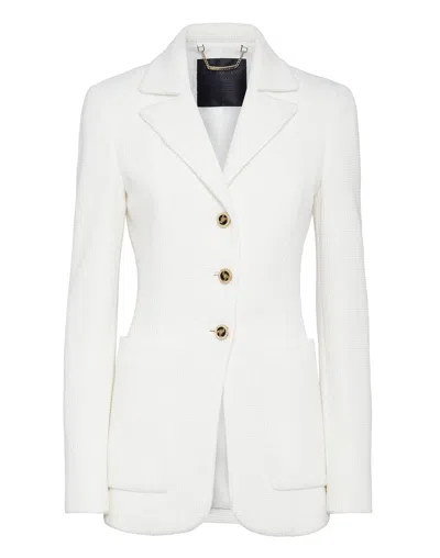 Philipp Plein Single-breasted Cotton Blazer In White