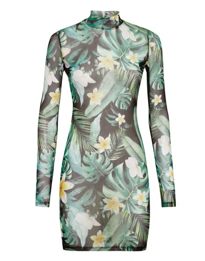 Philipp Plein Graphic-print Long-sleeve Mini Dress In Green