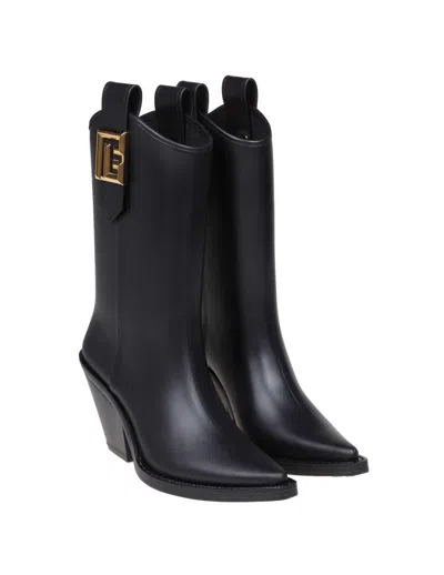 Shop Balmain Santiago Style Rubber Ankle Boots In Noir