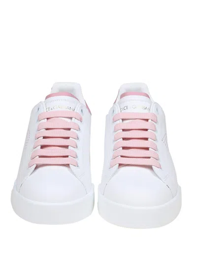 Shop Dolce & Gabbana Sneakers From The Portofino Line In Nappa Leather In White/pink