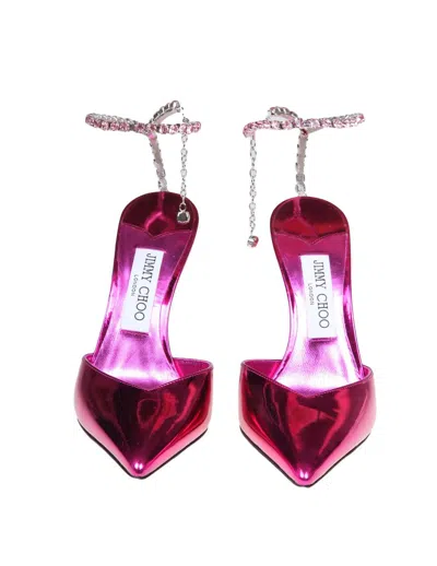 Shop Jimmy Choo Decolletè In Metallic Leather In Fucsia