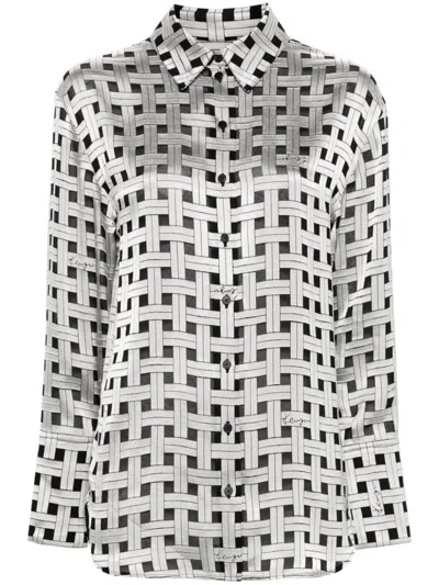 Kenzo Weave-print Satin Shirt In Grey