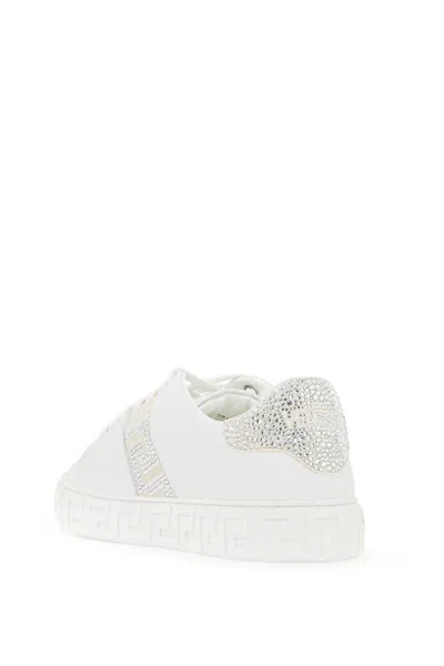 Shop Versace "greca Crystal Sneakers In Bianco