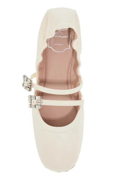 Shop Roger Vivier "nappa Ballet Flats With Strass Buck In Bianco