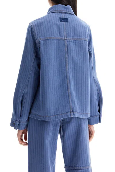 Shop Ganni "striped Overdyed Denim Jacket In Blue