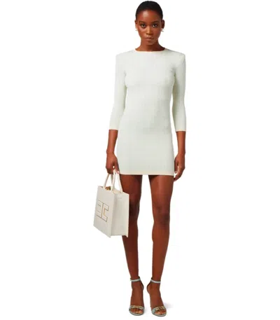 Elisabetta Franchi Butter Acqua Monogram Knitted Dress In Green