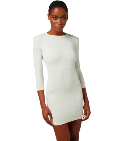 Elisabetta Franchi Butter Acqua Monogram Knitted Dress In Green