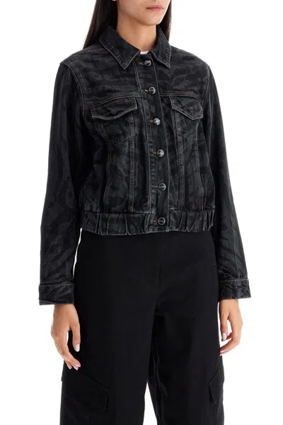 Shop Ganni Cut Short Denim Jacket With Laser-cut In Black