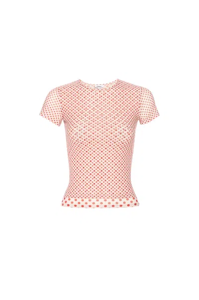 Pf24 Mesh Mini Tee In White Polka Dot