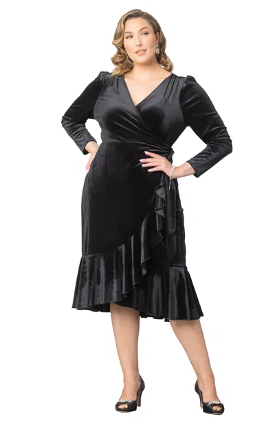 Kiyonna Viola Velvet Wrap Dress In Black