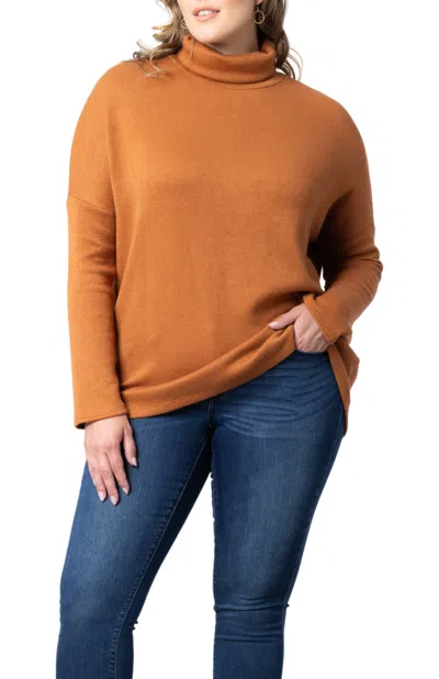 Kiyonna Paris Turtleneck Tunic Sweater In Brown