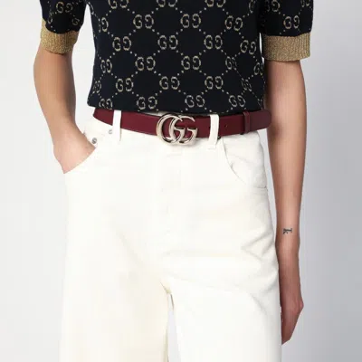 Gucci Gg Marmont Rosso Ancora Leather Belt In Red