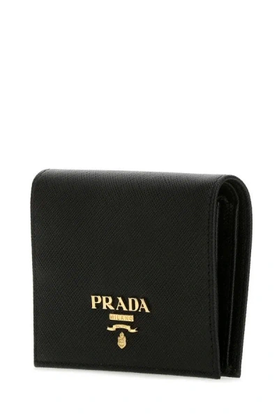 Prada Black Leather Wallet In Black
