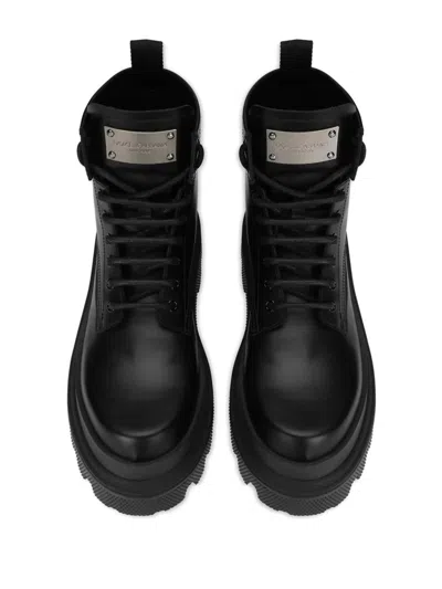 Dolce & Gabbana Studded Calfskin Hi-trekking Ankle Boots In Black