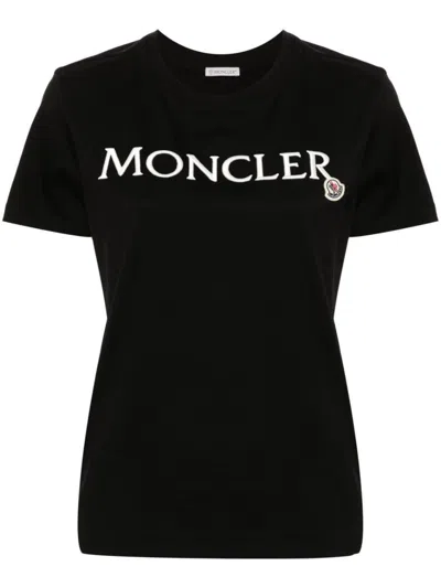 Shop Moncler T-shirt With Embroidered Logo Clothing In Black