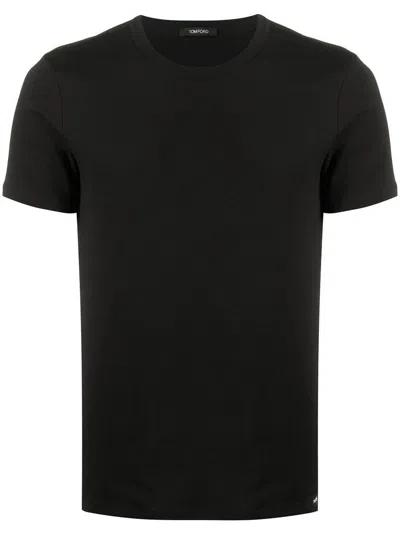 Tom Ford Black Stretch Cotton Crew Neck T-shirt In Black