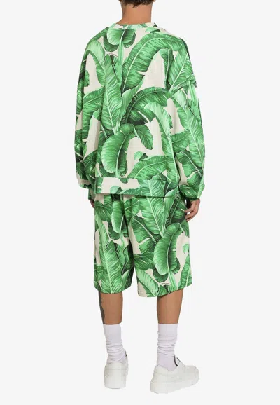 Dolce & Gabbana Round-neck Sweatshirt With Banana Tree Print In Green