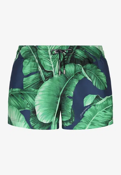 Dolce & Gabbana Banana Tree Print Swim Shorts In Green
