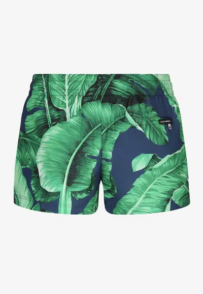 Dolce & Gabbana Banana Tree Print Swim Shorts In Green