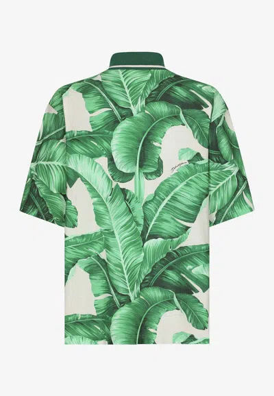 Dolce & Gabbana Oversize Polo-shirt With Banana Tree Print In Green