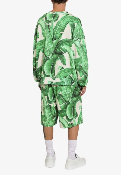 Shop Dolce & Gabbana Banana Tree Print Track Shorts In Green