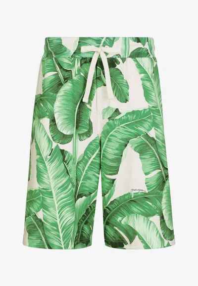 Dolce & Gabbana Banana Leaf-print Bermuda Shorts In Green
