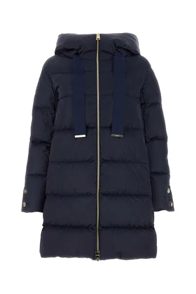 Herno A-shaped Puffer Coat With Hood And Drawstrings In Blue