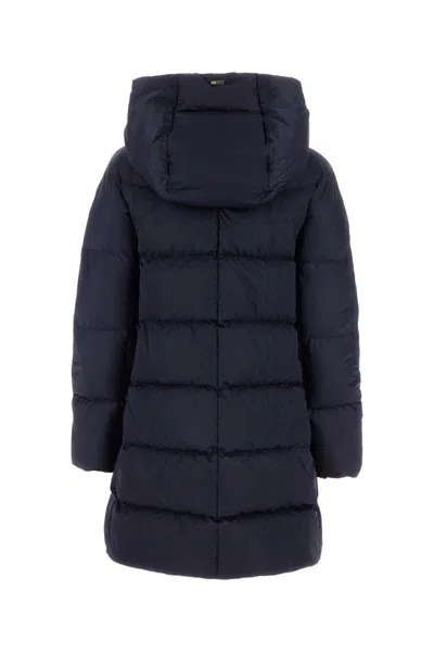 Herno A-shaped Puffer Coat With Hood And Drawstrings In Blue