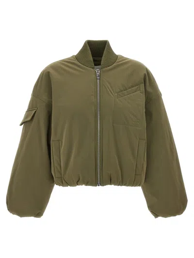 Shop Ganni Nylon Bomber Jacket In Green