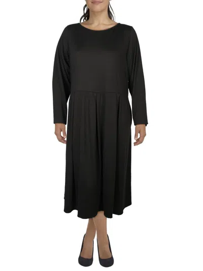 24seven Comfort Apparel Midi Length Fit And Flare Pocket Maternity Dress In Black