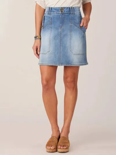 Shop Democracy High Rise Double Button Skirt With Pockets In Blue Denim