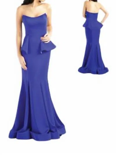 Black Label Strapless Gown In Royal Blue In Blue
