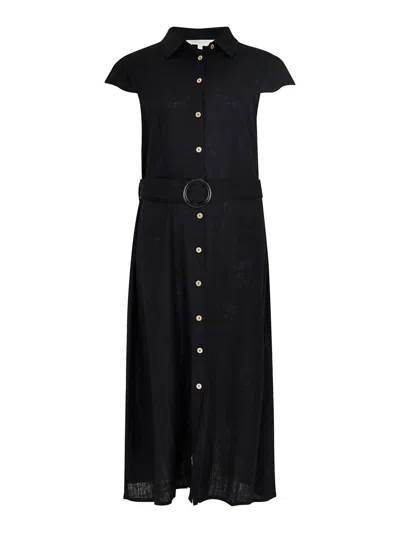 Apricot Vintage Tortoise Shell Button Dress In Black In Black