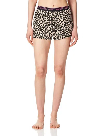 CALVIN KLEIN GLISTEN LOUNGE SHORT IN SKETCHED LEOPARD PRINT HONEY ALMOND 