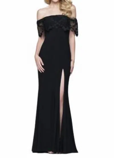 Faviana Off The Shoulder Gown In Black In Black