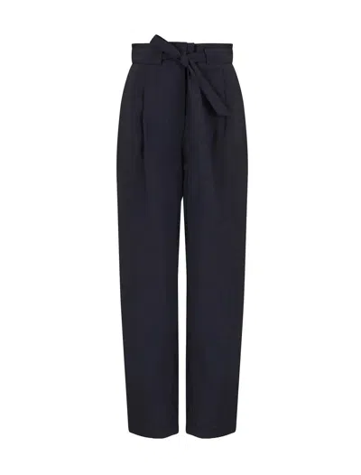 Emporio Armani Sablé Stretch Fabric Trousers With Pleats In Blue