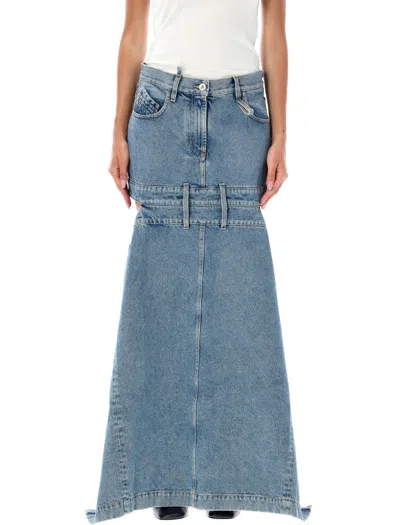 Attico Denim Skirt With Cut Out Detail In Blue