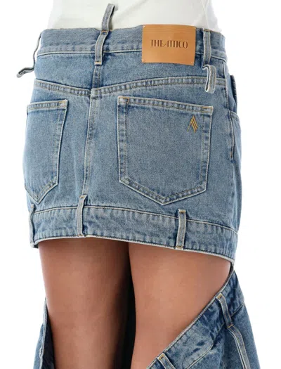 Attico Denim Skirt With Cut Out Detail In Blue