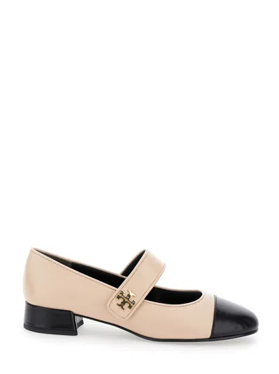 Shop Tory Burch 'capto' Pink And Black Mary Janes With Logo Detail And Contrasting Toe In Leather Woman