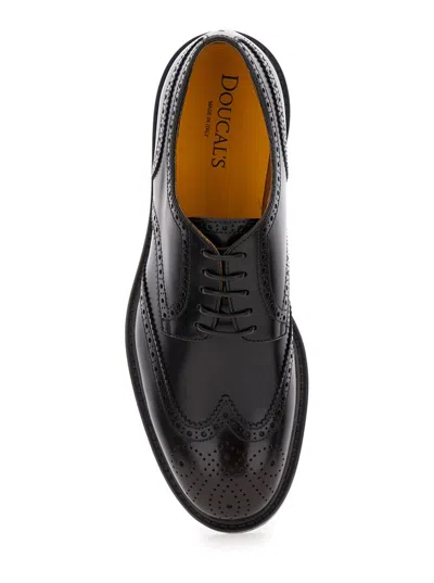 DOUCAL'S 'HALF WING' BLACK DERBY SHOES WITH EMBELLISHMENTS IN LEATHER MAN 