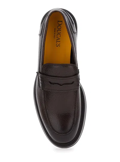 Shop Doucal's 'adler' Brown Slip-on Loafers In Hammered Leather Man