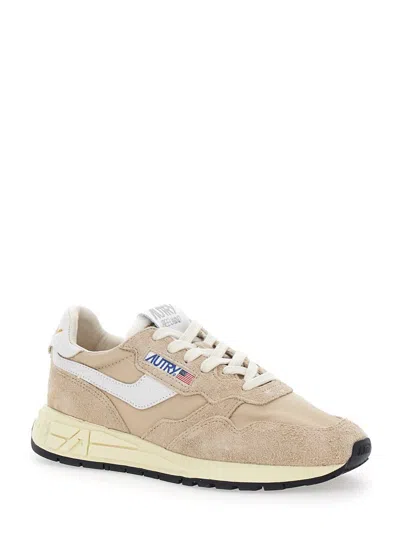 Shop Autry 'reel Wind' Beige Low Top Sneakers With Logo Detail In Suede Woman