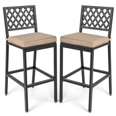 Hivvago Set Of 2 Patio Bar Chairs With Detachable Cushion And Footrest