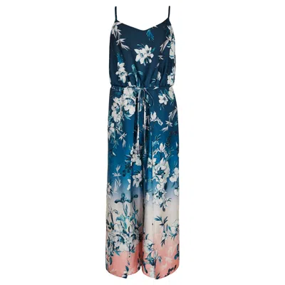 Apricot Ombre Floral Split Leg Jumpsuit In Navy In Blue