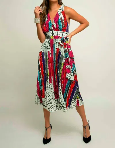 Eva Franco Odette Pleated Midi Dress In Battenburg In Multi