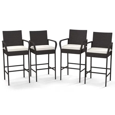 Hivvago Outdoor Pe Rattan Cushioned Barstool Set With Armrests