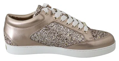 Jimmy Choo Miami Glitter-paneled Metallic Leather Sneakers In Beige