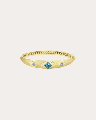 Jennifer Demoro Women's Blue Bezel Knife Edge Bracelet 18k Gold In Blue